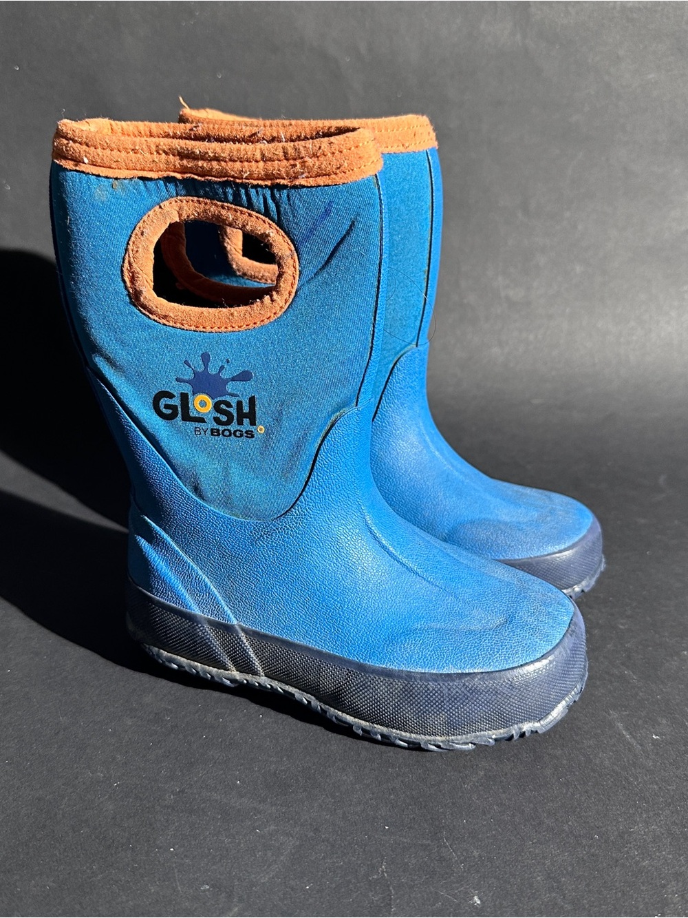 Bogs Glosh Kids Blue Rain Boots with Orange Trim Toddler Size 9